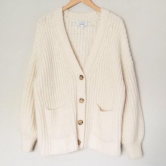 & Other Stories Oversized Rib Knit Cardigan S Alpaca Wool Blend Cream Chunky - Picture 5 of 16